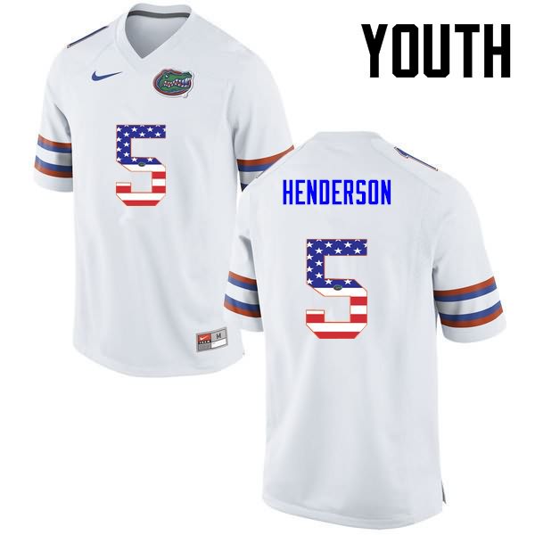 Youth NCAA Florida Gators CJ Henderson #5 Stitched Authentic USA Flag Fashion Nike White College Football Jersey BCP2265YV